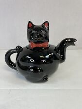 1950's Vintage Black Fat Cat Ceramic Teapot  Redware Shafford Pottery Japan  picture
