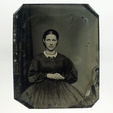 Pretty Woman Holding Waist Tintype c1870 Antique 1/9 Plate Victorian Photo E717 picture