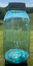 VTG BLUE Ball Perfect Mason 1/2 gallon jar zinc porcelain lid rustic farmhouse picture