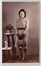 RPPC Lovely 1940s Career Girl Her Gloves Handbag Studio Photo Postcard V23 picture