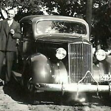 Original B&W Photo 1930's-40's - Happy Man Poses Outdoors Next to Automobile picture
