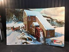 Vintage Schmidt's Beer Cardboard Poster Advertisement Winter Water Wheel Sleigh picture