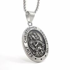 MOYON Mens St Saint Christopher Medal Pendant Necklace Stainless Steel Amulet picture
