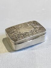 English Late Victorian Sterling Silver Repousse Snuff or Pill Box Circa 1904 picture
