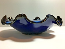 Vintage Ceramic Bowl Hand painted/Handmade in Greece - Cobalt Blue - Floral picture