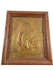 Vintage Pressed Copper Metalcraft Wood Framed Wall Art Madonna Mary Baby Jesus picture
