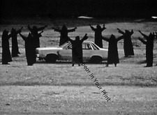 CREEPY STRANGE WEIRD SPOOKY FREAKY ODD Robed Guys Surround Car VINTAGE PHOTO D12 picture