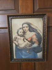 Vintage Framed Raphael Sistine Madonna Detail Print Madonna and Child 10.5x13