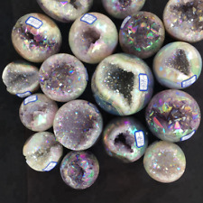1.1LB Wholesale high quality angel aura agate geode quartz crystal ball 2pc picture