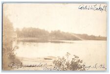 1906 Artist Lake Row Boat View Yaphank Long Island New York RPPC Photo Postcard picture