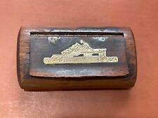 Antique French Walnut Wood Snuff Box w/ Silver Trade Symbol Printer on Top picture