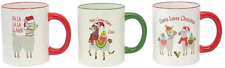 Set of 3 Festive Green & Red Llama Mug Set, Christmas Themed Llama Mugs picture