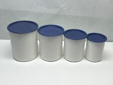 Vintage Tupperware One-Touch Nesting Canisters Set of 4 White with Blue Lids USA picture