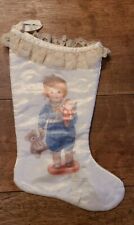 Vintage GIORDANO Christmas Stocking Victorian Boy 1986 Satin Lace Cream  picture