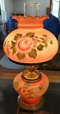 Gorgeous Vintage Original Hand-Painted Glass Hurricane Lamp Floral 18.5
