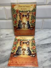 Vintage Leanin’ Tree Kittens At Fireplace Christmas Cards Artist Margaret Sherry picture