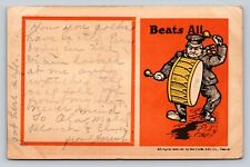 c1908 Man On The Drums, Beats All Curtis Adv. Co. ANTIQUE Comic Postcard picture
