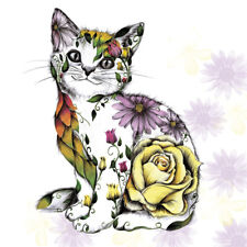 Paper Luncheon Decoupage Napkins European Design Two Individual -CAT FLOWER picture