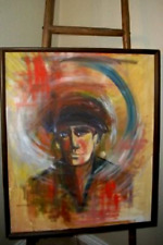 MCM ABSTRACT EXPRESSIONIST OIL PAINTING PORTRAIT MAN BOLD COLORS CANVAS 1960s picture