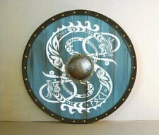 24'' Round Wooden Viking Shield Medieval Roman Heavy Metel Best Stylish Look New picture
