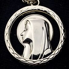 Mother Mary Madonna Catholic Gold Tone Christian Vintage Necklace Medal on Chain picture
