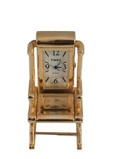 Timex Mini Rocking Chair Desk Clock Gold Tone New Battery Vintage Novelty  picture