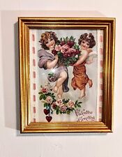Framed Two Little Angels Valentines Peom On Back Granny Core 8×10 picture