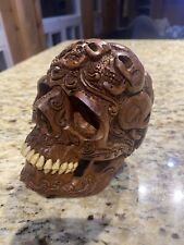 hand carved wooden skull With Skulls On It 5inc picture