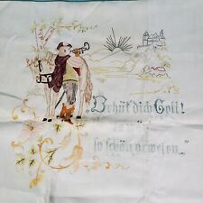 Antique German Linen Silk Embroidered Show Hand Towel The Trumpeter of Sackingen picture