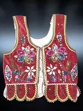 VTG Polish Folk Vest Red Beaded Sequined Dance Custome For Restoration picture
