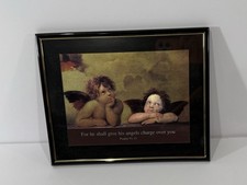 Framed Raphael Sistine Madonna Cherub Angels Print Bible Verse Psalm 91:11 picture