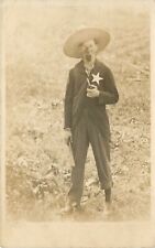 c1908 RPPC Postcard Man in Home-Made Sheriff Costume for Halloween Unknown US picture