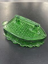 Vintage LG Wright Glass Green Sad Flat Iron Cheese Butter Candy Footed (N75) picture