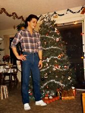 2B Photograph Handsome Man Christmas Tree 1980's Gifts Presents  picture