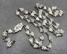 Vintage Sterling Silver Madonna Virgin Mary Clear Crystal Bead Rosary READ picture