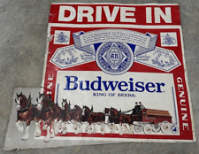 Vintage Large Budweiser Advertising Drive In Sign Metal Tin Clydesdales picture