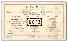 c1920's Ham Radio QSL A.R.R.L. 6CFZ San Francisco California CA Postal Card picture