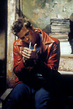FIGHT CLUB BRAD PITT SMOKING CIGARETTE IN RED LEATHER JACKET COOL 24X36 POSTER picture