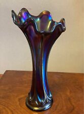 FENTON Carnival Vase Antique Iridescent Ribbed Carnival Glass picture