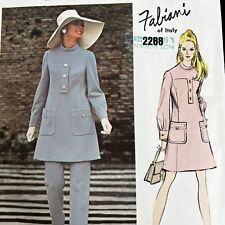 Vintage 1960s Vogue 2288 Mod Fabiani Dress Tunic + Pants Sewing Pattern 14 CUT picture