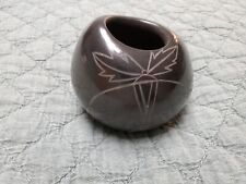 Jennifer Signed Vintage Santa Clara Pueblo Pottery Blackware Etched Bowl Vase picture