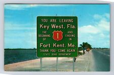 Key West FL-Florida, Sign Leaving Key West To Maine, Vintage c1966 Postcard picture