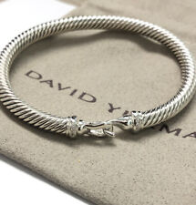 David Yurman Sterling Silver Classis Cable 5mm Diamond Buckle Bangle Bracelet picture