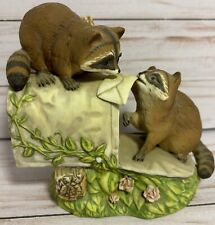 Vintage Homco Masterpiece Porcelain Raccoons and Mailbox Figurine 1987 picture
