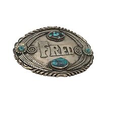 Native American Silver & Turquoise Belt Buckle picture