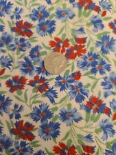 Vintage 1930's 40's Red Blue Flowers Feedsack  Unstitched  46