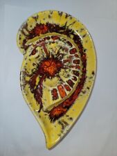 Vtg Retro MCM Ashtray Yellow Orange Brown Drip Glaze Art Pottery Ceramic USA 7.5 picture