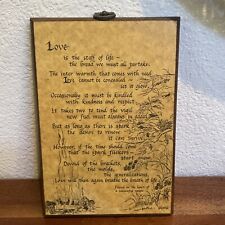 Vintage 1975 Love Poem Wooden Wall Art Plaque Calligraphy 8 X 6 G.R. Will Yellow picture