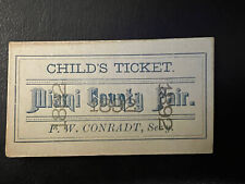 RARE 1892 MIAMI COUNTY FAIR  PERU INDIANA CHILDRENS TICKET w/ CYCLE SPONSOR C64 picture