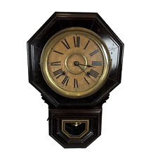 Antique Ingraham Mini Schoolhouse Regulator Wall Clock - Runs, Chimes, Has Key picture